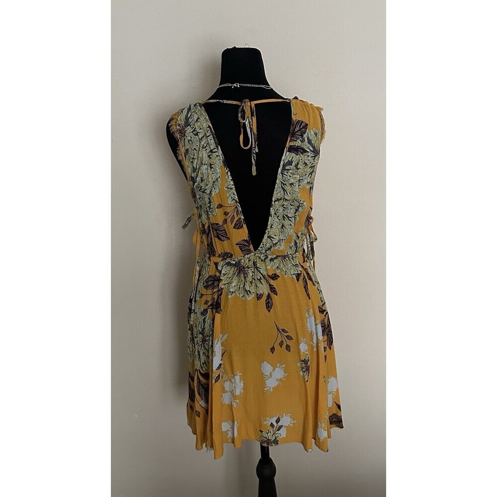 Free People "Marnie" Golden Yellow Floral Short Dress Size S Rayon Boho Floral. - Picture 3 of 16